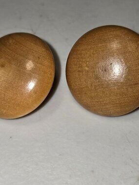 Vintage Natural Pine Wooden Button Clip-on Earrings